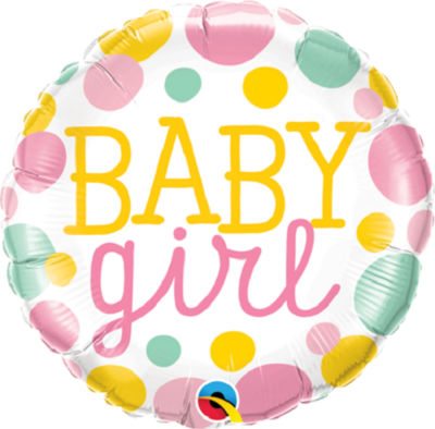 🎀 18" Baby Girl Pastel Dots Foil Balloon (Helium Inflated) 🎀