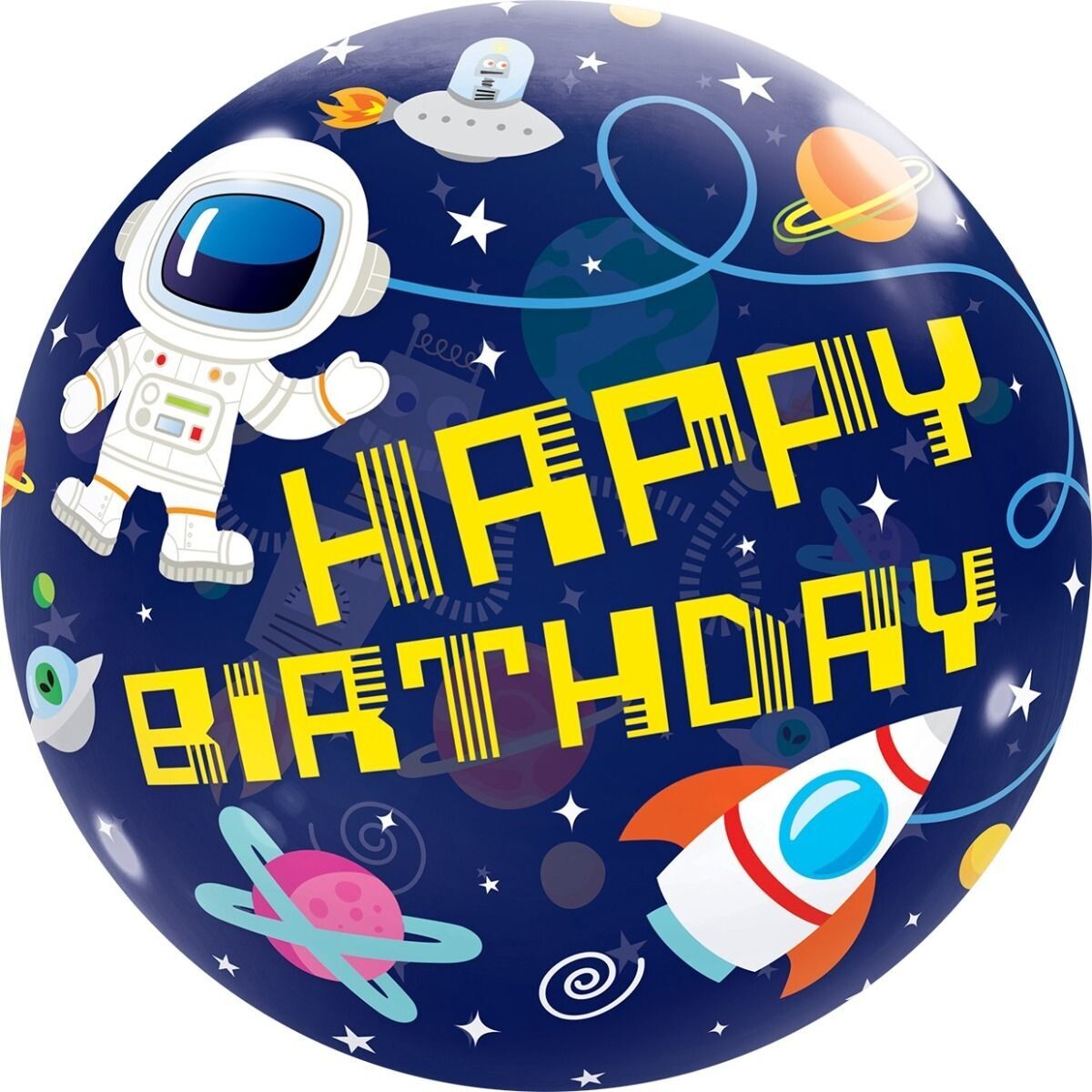 🚀 22" Outer Space "Happy Birthday" Bubble Balloon (Helium Inflated) 🌍