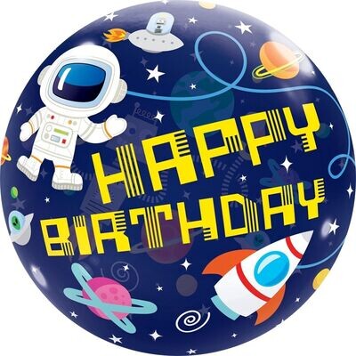🚀 22" Outer Space "Happy Birthday" Bubble Balloon (Helium Inflated) 🌍