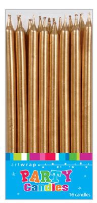 Tall Gold Birthday Pencil Shaped Candles 12 cm 16 pk