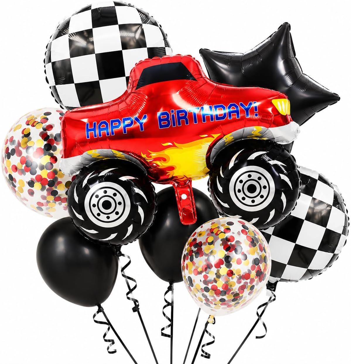 🌟 Ultimate 8-Piece Monster Truck Balloon Bouquet (Helium Inflated) 🌟