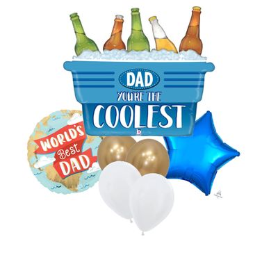 🌟 7-Piece "Dad You're The Coolest" Jumbo Beer Cooler Balloon Bouquet - Helium Inflated 🌟