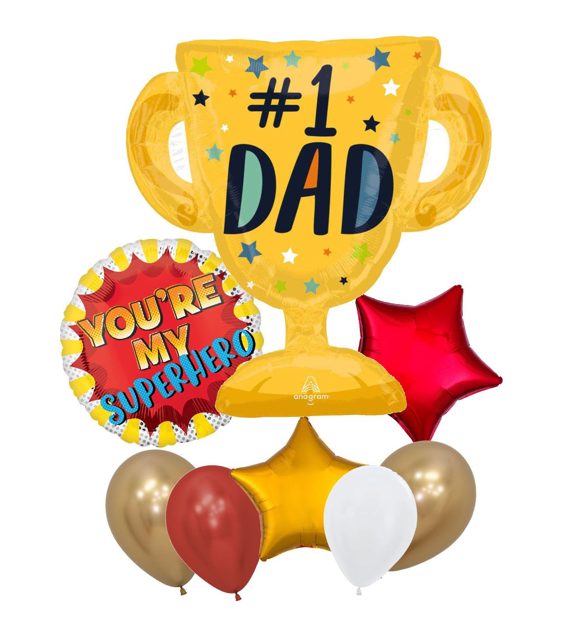 🌟 "#1 Superhero Dad" Ultimate Trophy Balloon Bouquet (Helium Inflated) 🌟