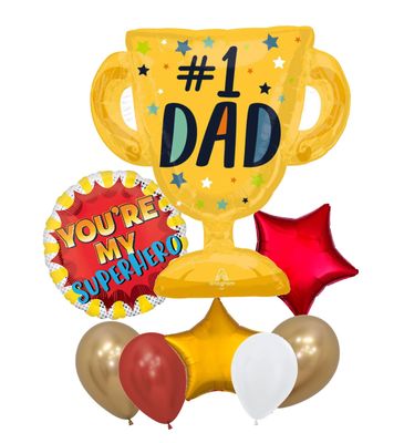 🌟 "#1 Superhero Dad" Ultimate Trophy Balloon Bouquet (Helium Inflated) 🌟