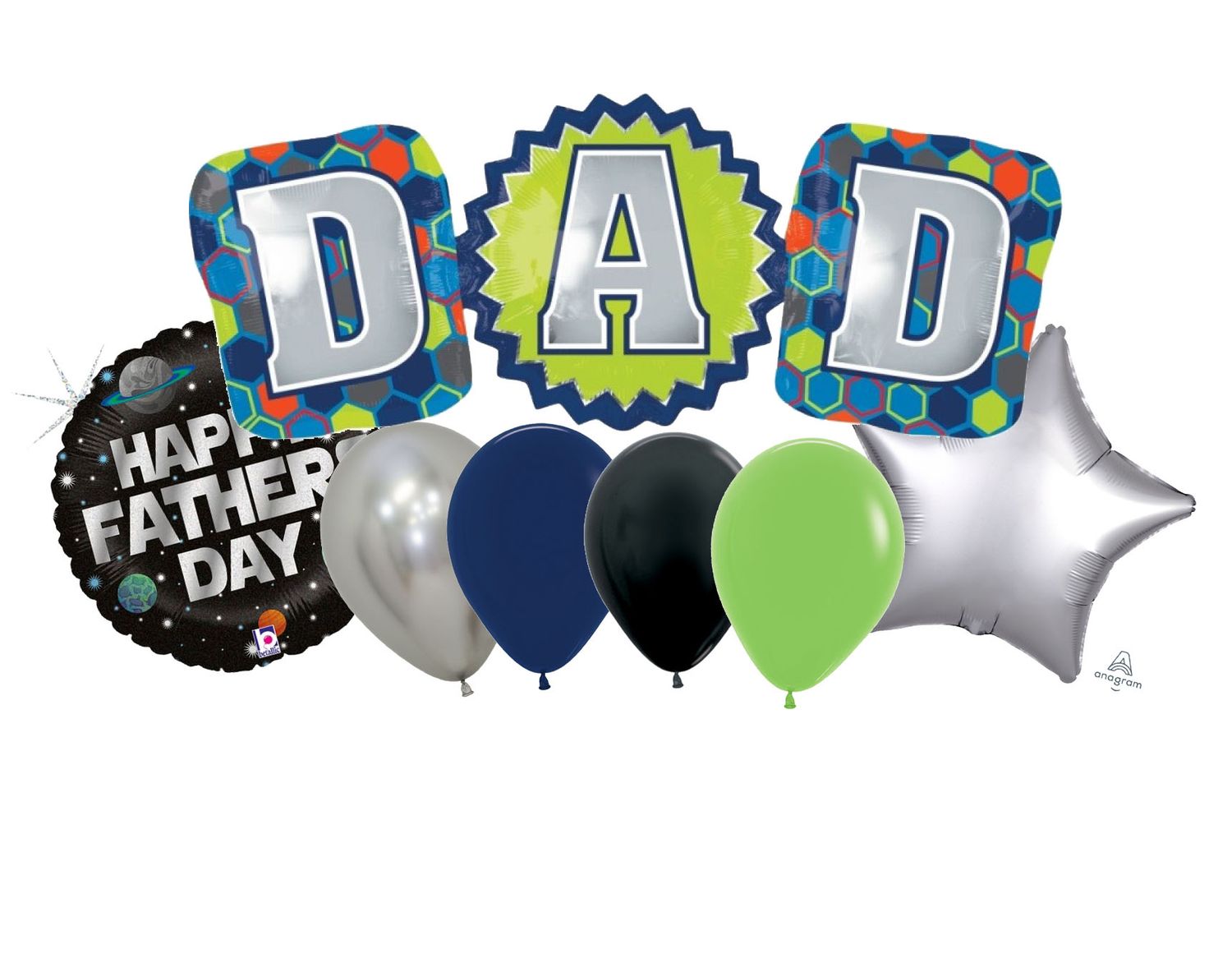 🌟 "Galactic Cool Dad" Jumbo 7-Piece Tech &amp; Space Balloon Bouquet (Helium Inflated) 🌟
