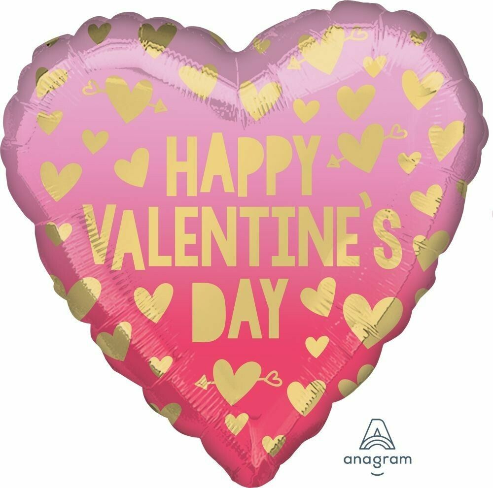 💖 18" Pink Ombre "Happy Valentine's Day" Heart Foil Balloon (Helium Inflated) 💖