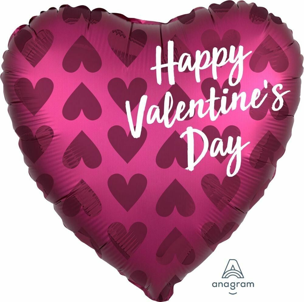 💖 18" Satin Pomegranate "Happy Valentine's Day" Heart Foil Balloon (Helium Inflated) 💖