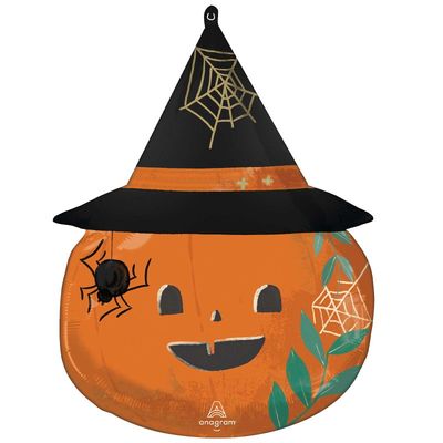 🎃 Giant Satin Witch Pumpkin Foil Balloon (Helium Inflated) ✨