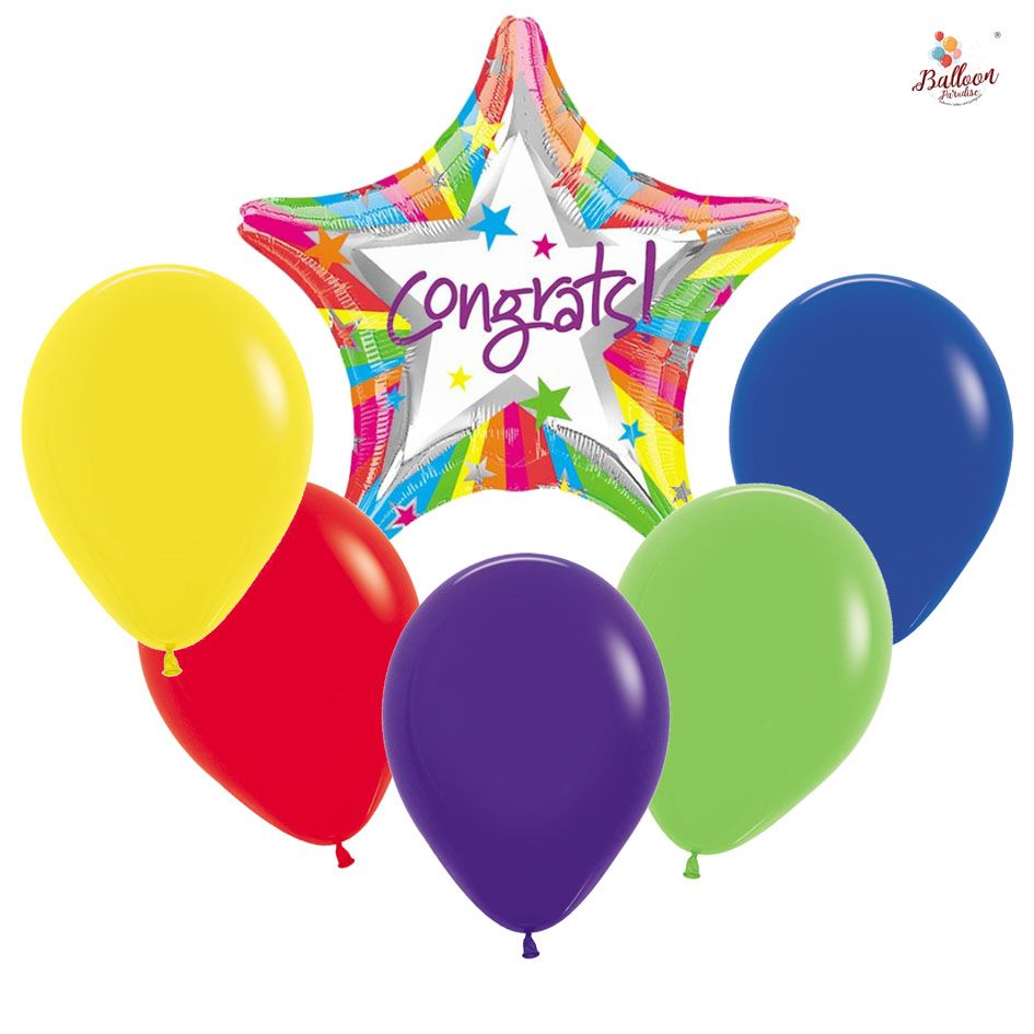 🎉 Rainbow Congrats Star Balloon Bouquet (Helium Inflated) ✨