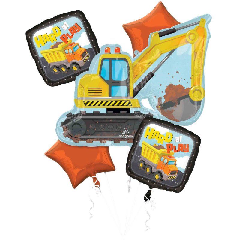 🚧 Giant Construction Excavator Balloon Bouquet (Helium Inflated) ✨