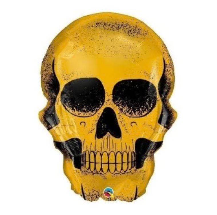 💀 36" Giant Golden Skull Foil Balloon (Helium Inflated) ✨