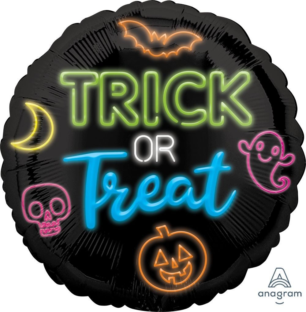 🎃 18" Neon "Trick or Treat" Foil Balloon (Helium Inflated) 🦇