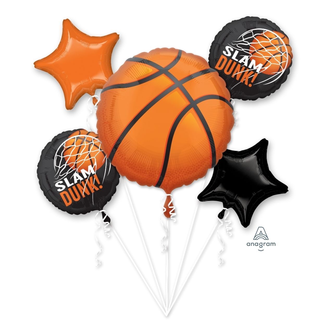 🏀 Giant Basketball SLAM DUNK Helium Balloon Bouquet - 5-Piece Kit (Fully Inflated)