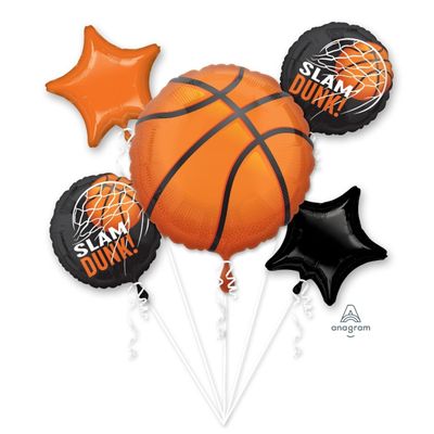 🏀 Giant Basketball SLAM DUNK Helium Balloon Bouquet - 5-Piece Kit (Fully Inflated)
