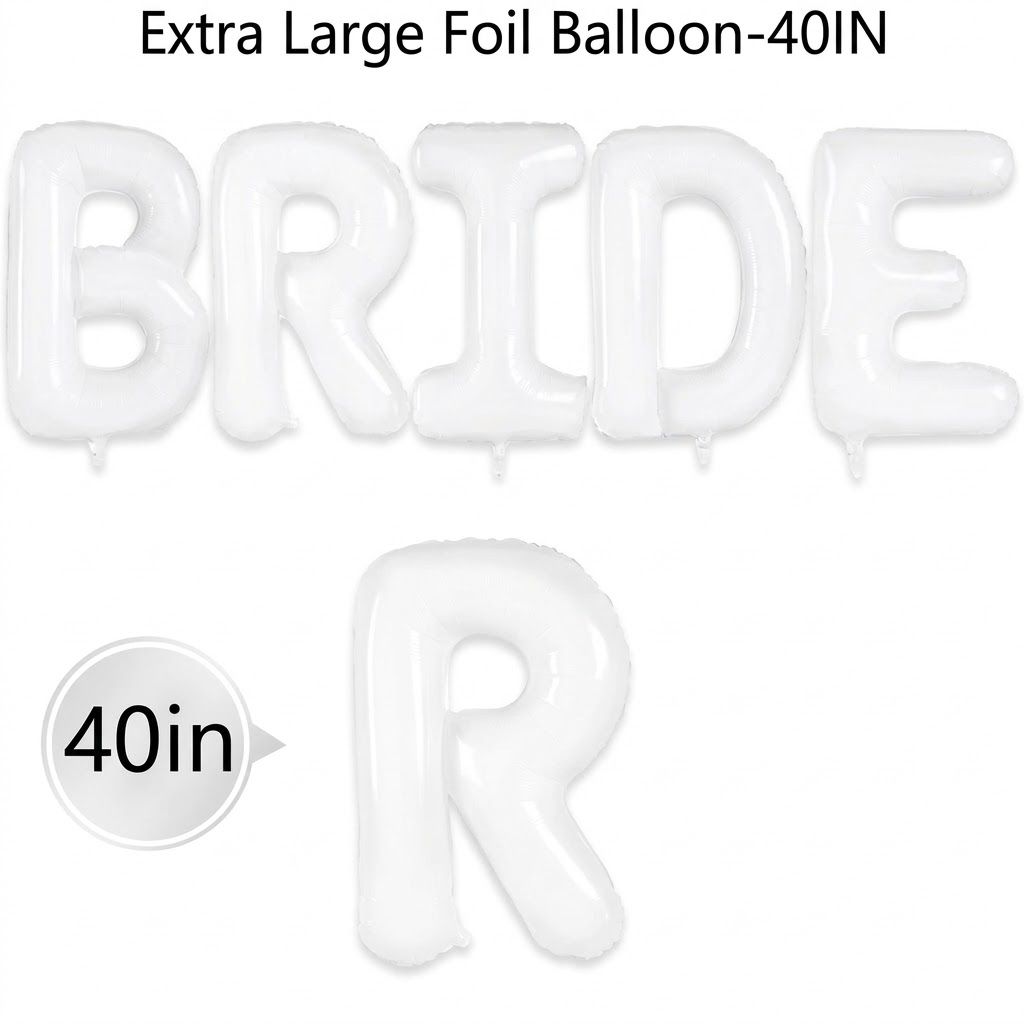 👰 40" Giant BRIDE &amp; "R" White Foil Balloon Garland Banner (Air-Filled, Hanging Decoration)