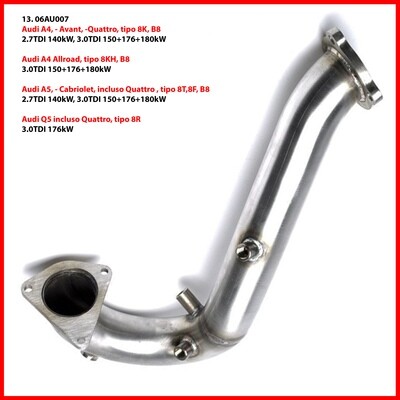 Downpipe in acciaio Audi 8K, B8, 8T, 8F, B8, 8P, 8J, 4GA, 4H
