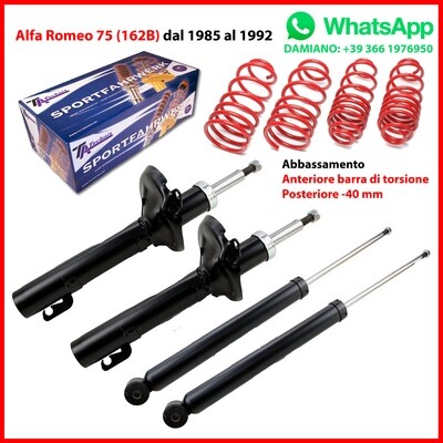Assetto Sportivo 4 Ammortizzatori+Molle Alfa Romeo 75 (162B) dal 1985 al 1992 / 1.6 /  1.8 / 2.0 / 2.4 TD / 2.5 / 3.0