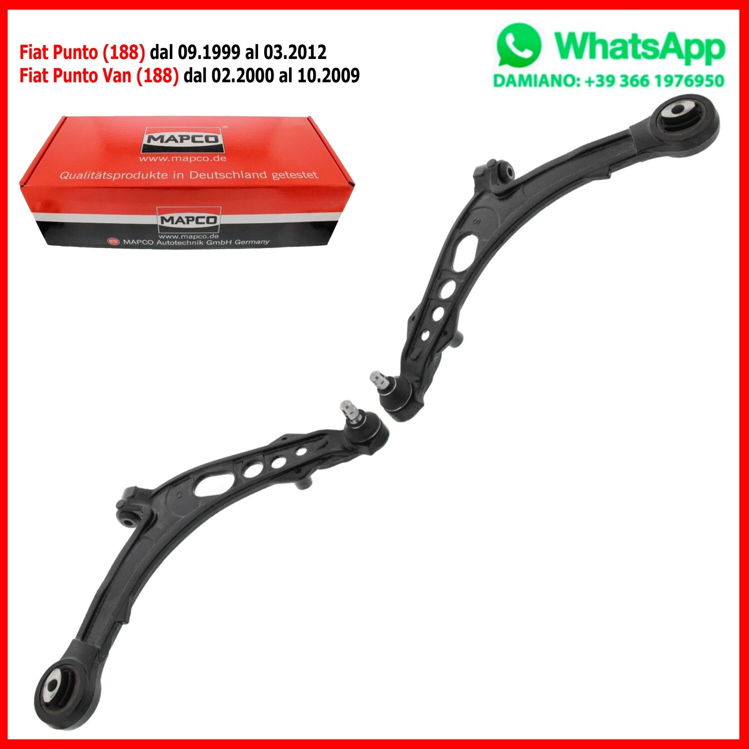 Kit 2 Bracci Anteriori Rinforzati FIAT PUNTO 1.2-1.9D 99 -