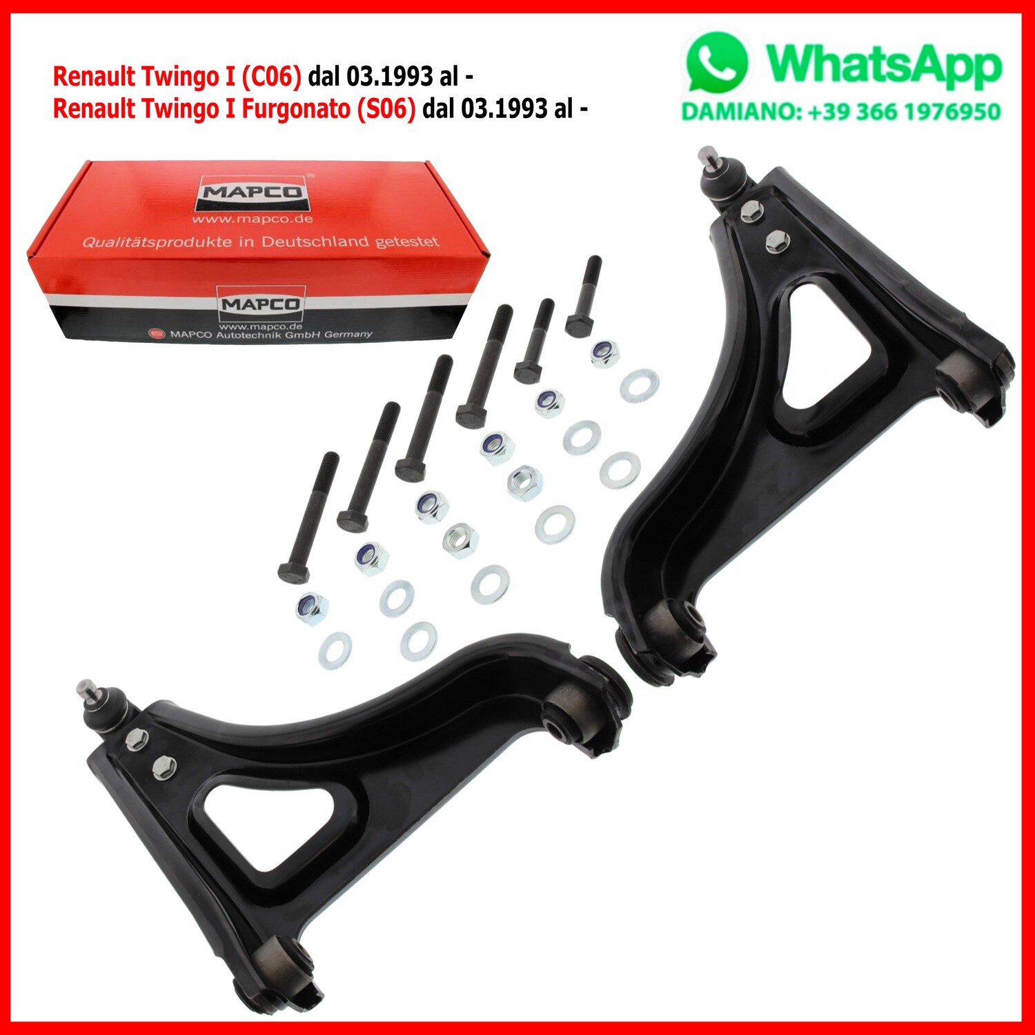 Kit 2 Bracci Anteriori Rinforzati RENAULT TWINGO I 1.2/1.2LPG 03.93-06.12