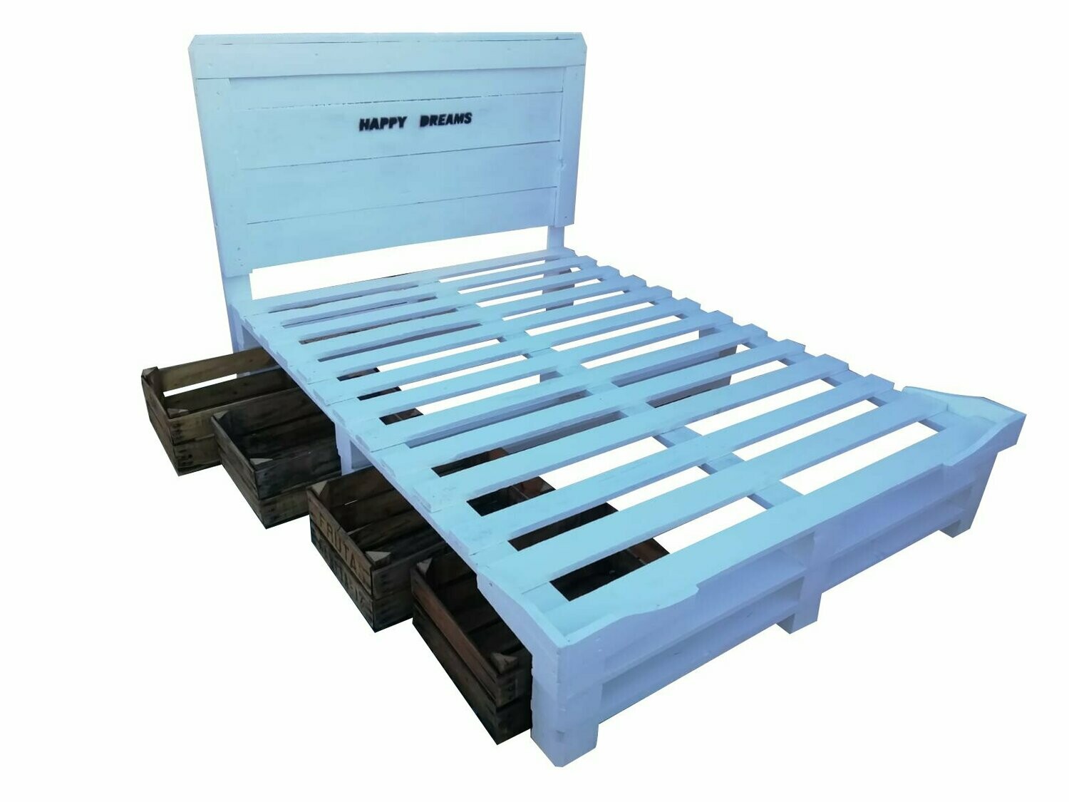 Cama de Palets con Cabecero y cajas de almacenamiento