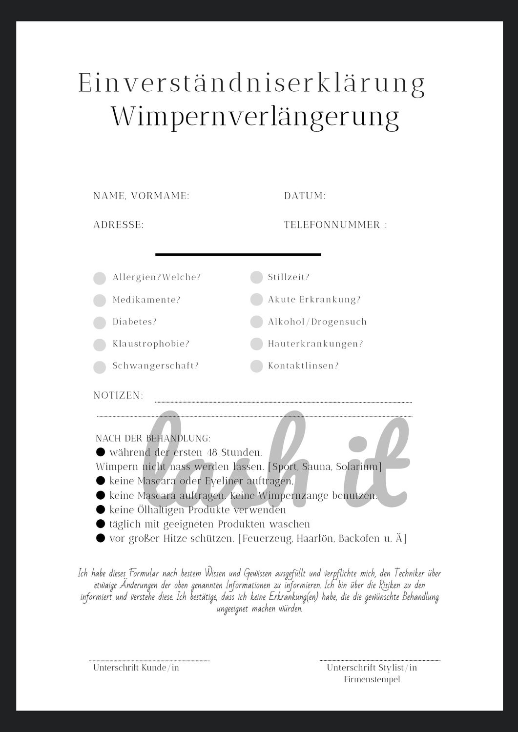 Einverständniserklärung Typ 2
