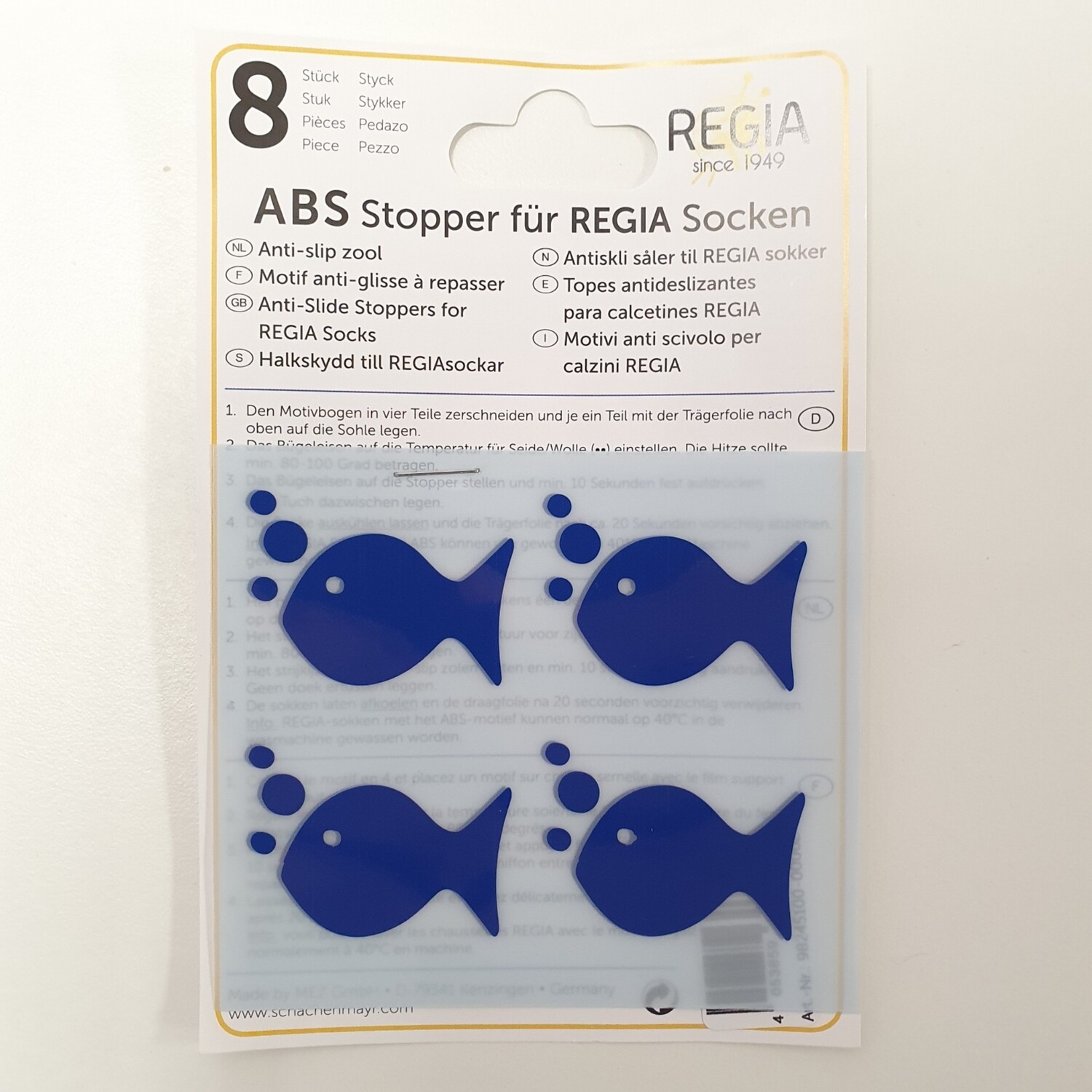 ABS-противоскользящие наклейки Regia для приклеивания к носкам, 8 наклеек в упаковке (синие рыбки)