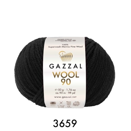 Пряжа Gazzal Wool 90 (3659/черный)