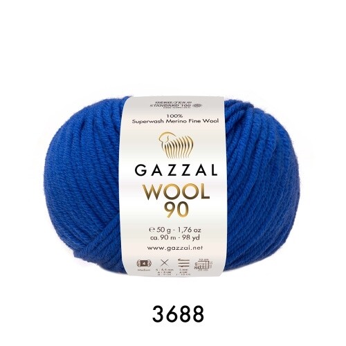 Пряжа Gazzal Wool 90 (3688/ярко-синий)