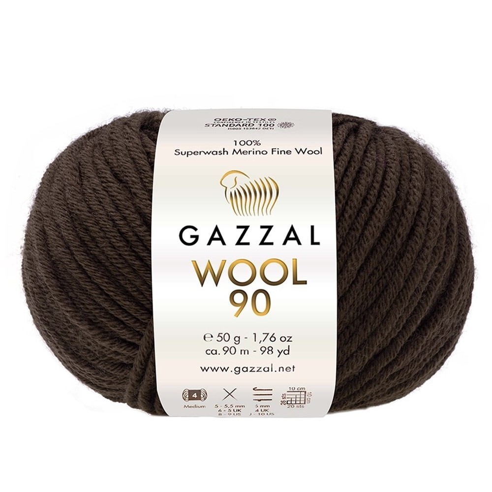 Пряжа Gazzal Wool 90 (3663/темный шоколад)