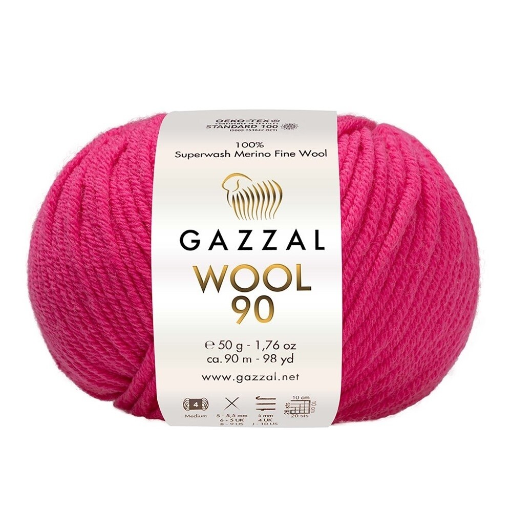Пряжа Gazzal Wool 90 (3693/фуксия)
