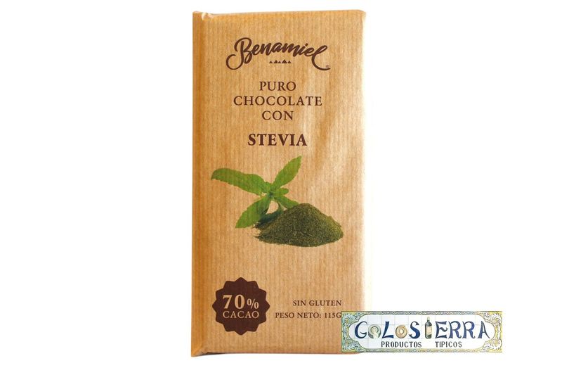 Chocolate Negro Puro con Stevia (Sin azúcar) 70% Cacao