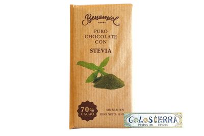 Chocolate Negro Puro con Stevia (Sin azúcar) 70% Cacao