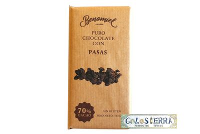 Chocolate Negro Puro con Pasas 70% Cacao
