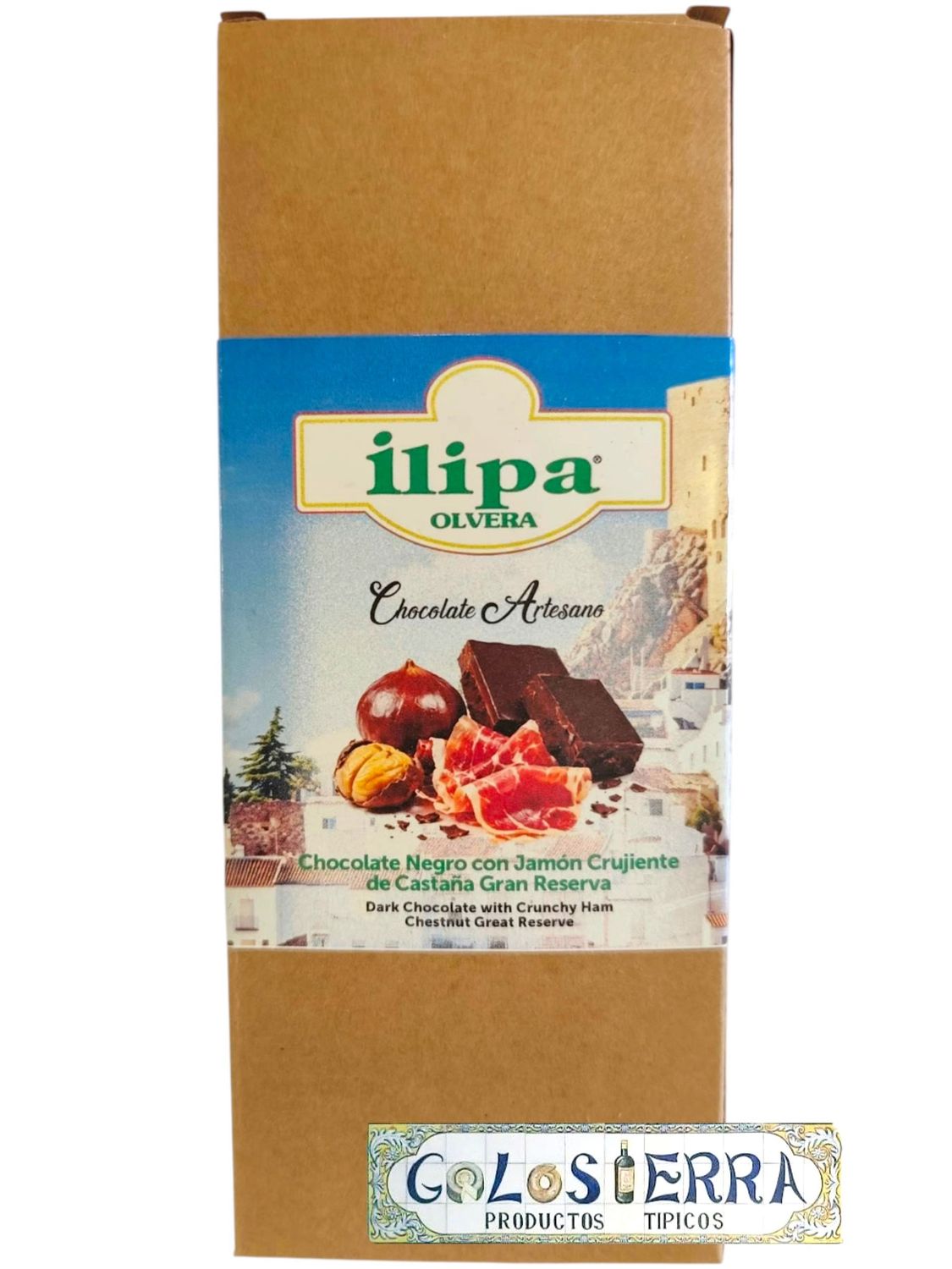 Chocolate negro con jamón crujiente de castaña gran reserva (Sin gluten) Chocolate negro con jamón crujiente de castaña gran reserva (Sin gluten)