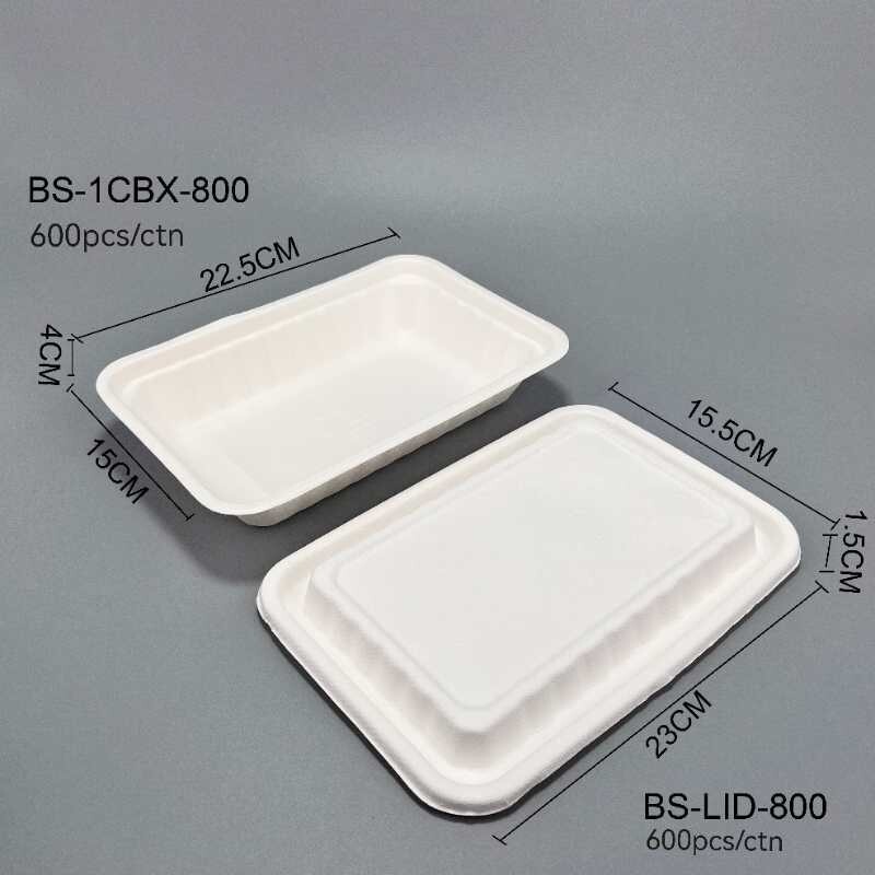 BS-1CBX-800;LId:BS-Lid-800甘蔗渣800ML 單格飯盒＋分蓋 600pcs