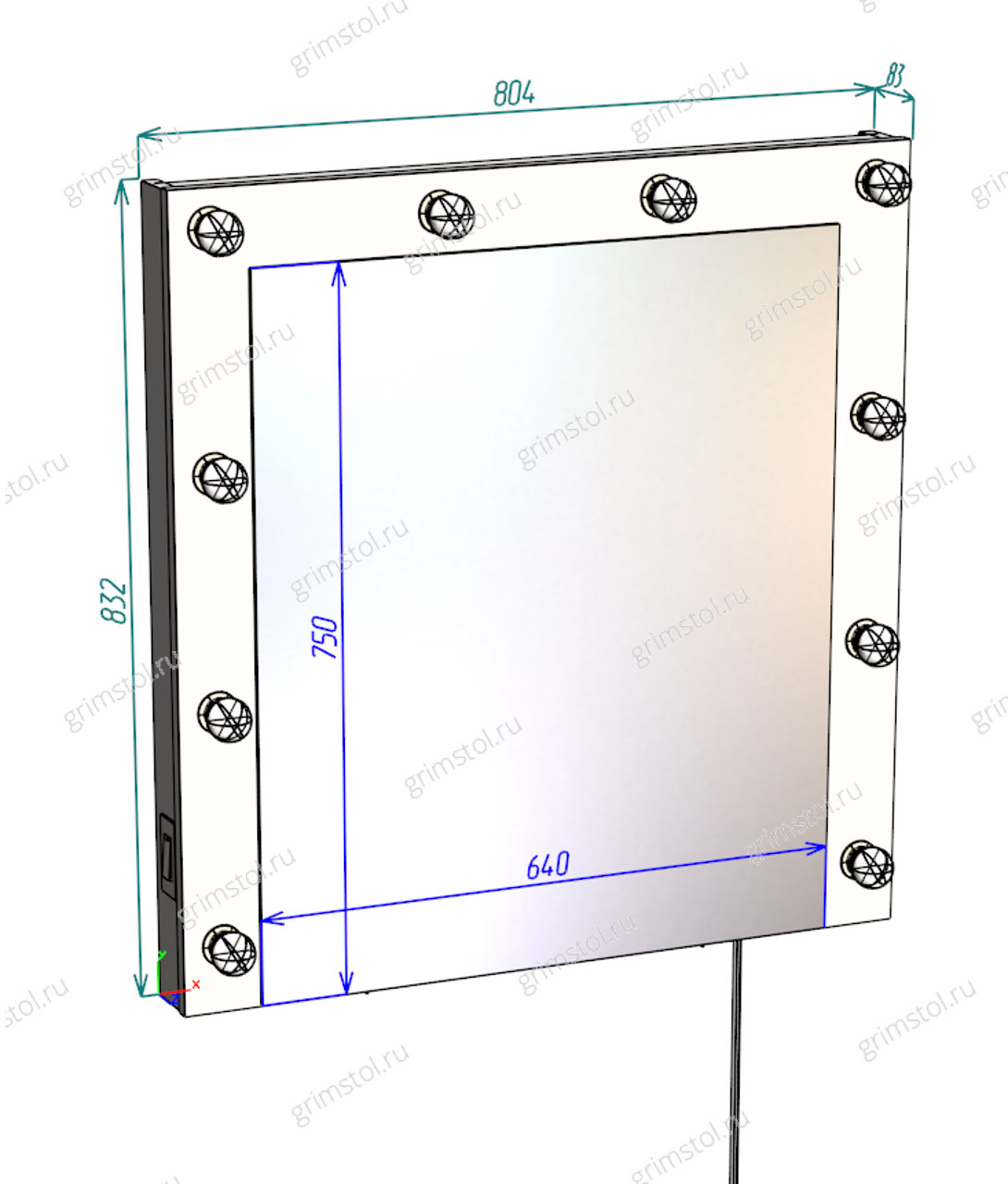Гримерное зеркало чертеж с размерами