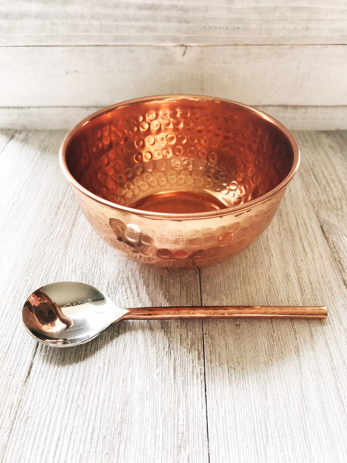HAMMERED COPPER BOWL & SPOON HAMMERED COPPER BOWL & SPOON
