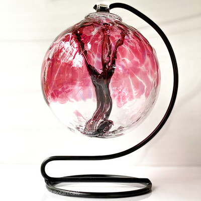 WITCH BALL 6” Dark Red + Rose With Blue Splashes