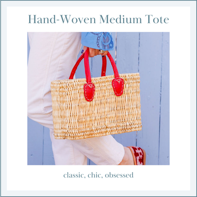 CLASSIC MARKET BASKET with Red Leather Handles (Medium)