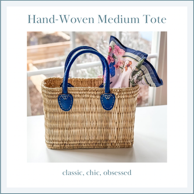 CLASSIC MARKET BASKET with Blue Leather Handles (Medium)