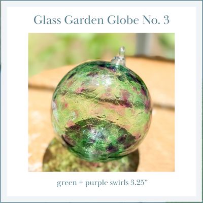 GLASS GARDEN GLOBE No. 03 — green + purple swirls 3.25&quot;