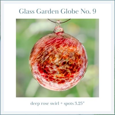 GLASS GARDEN GLOBE No. 09 — deep rose swirl + spots 3.25&quot;