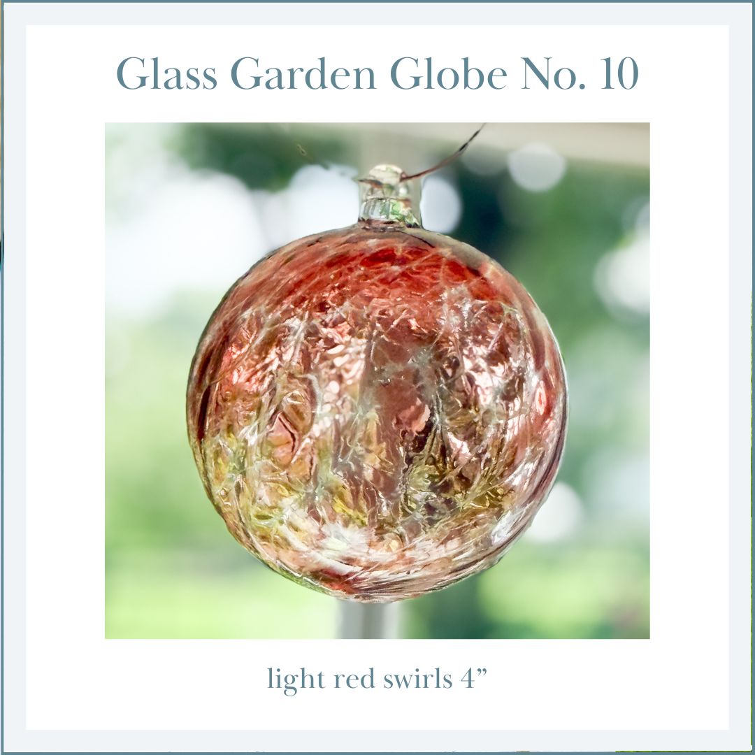 GLASS GARDEN GLOBE No. 10 — light red swirls 4&quot;