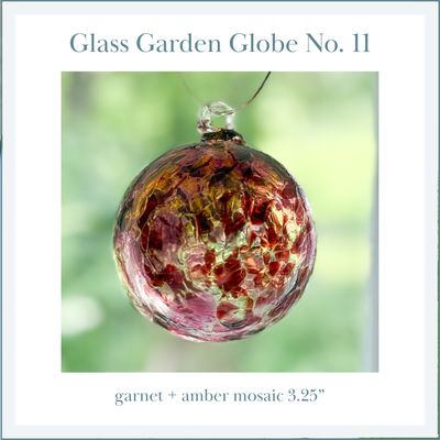 GLASS GARDEN GLOBE No. 11 — garnet + amber mosaic 3.25&quot;