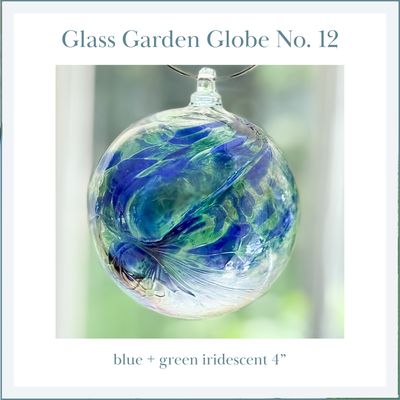 GLASS GARDEN GLOBE No. 12 — blue + green iridescent 4&quot;