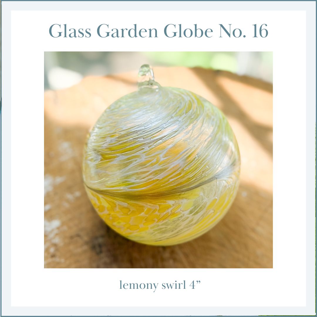 GLASS GARDEN GLOBE No. 16 — lemony yellow swirl 4&quot;