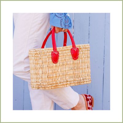 CLASSIC MARKET BASKET with Red Leather Handles (Medium)