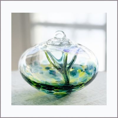 WITCH BALL 4” Turquoise + Yellow Juju Shape