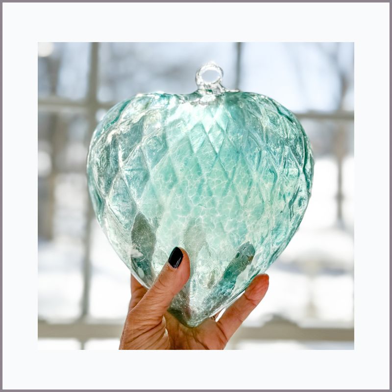 GLASS FRIENDSHIP HEART Aqua Green + Blue Iridized (XL)