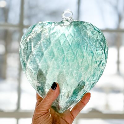 GLASS FRIENDSHIP HEART Aqua Green + Blue Iridized (XL)